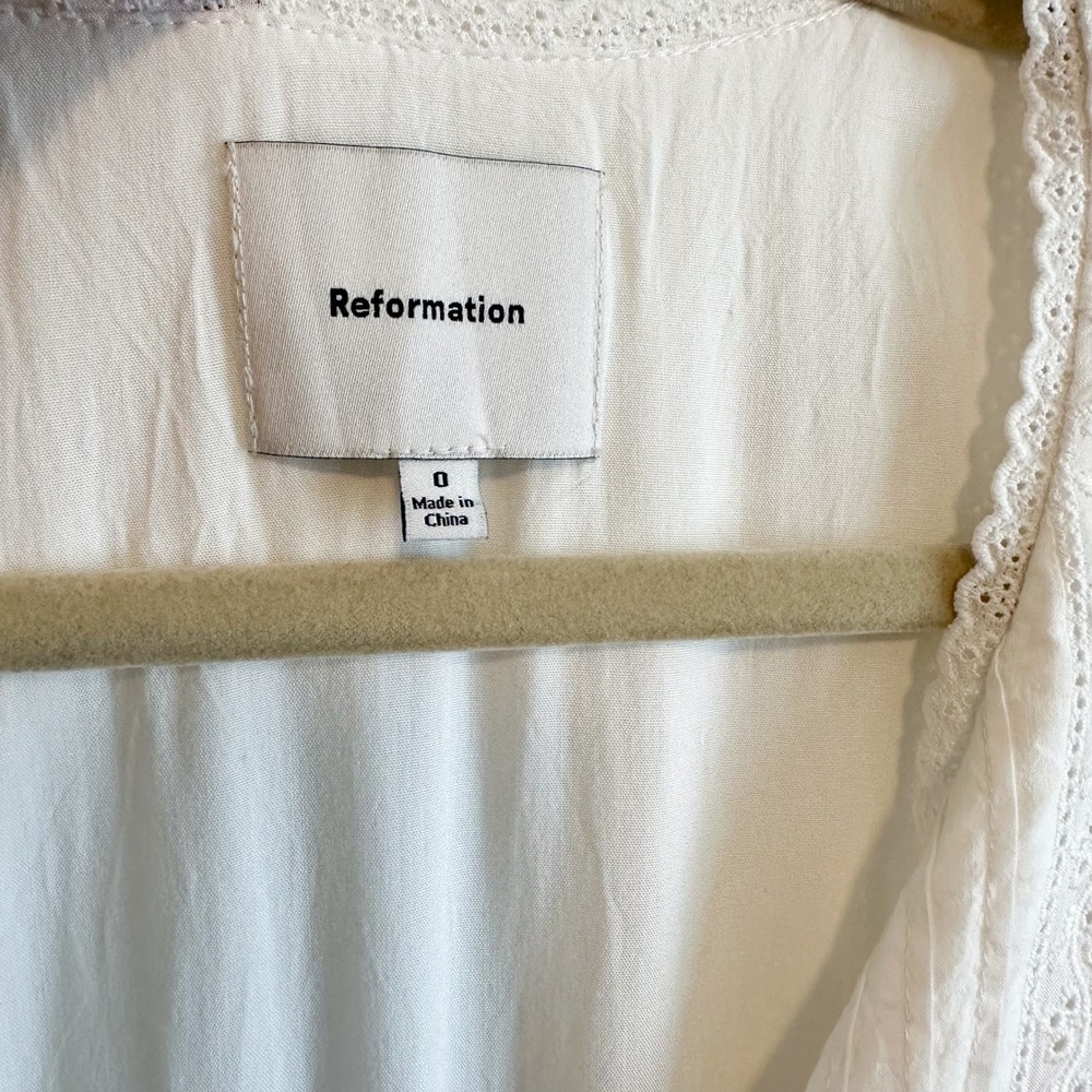 Reformation | Lonnie Embroidered Lace Cotton Blend Midi Dress in White | Size 0 - Picture 8 of 9
